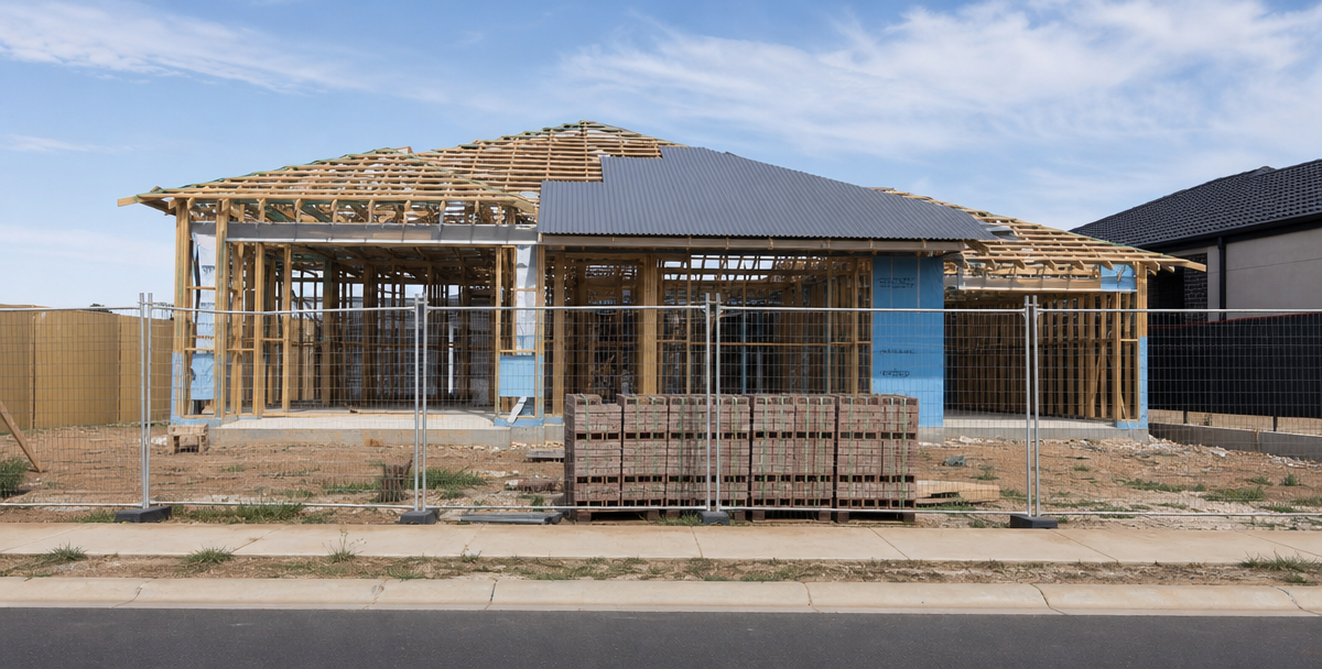 A new home under construction in an Australian residential estate , reflecting the First Home Owner Grant's focus on new-build purchases