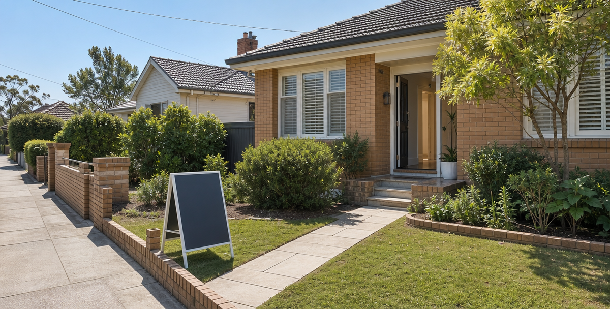 modest Australian home mid open-for-inspection, reflecting the search stage of buying a first home.