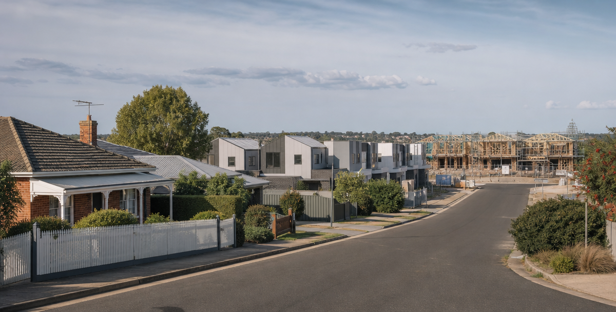 An established Australian street leading toward a partly built estate in the distance , reflecting the practical work of weighing proven demand against emerging supply.