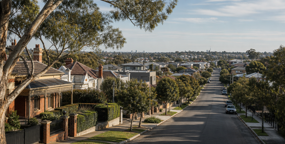 A leafy, established street giving way to a simpler streetscape in the distance , reflecting a deliberate sequence of property decisions over time.
