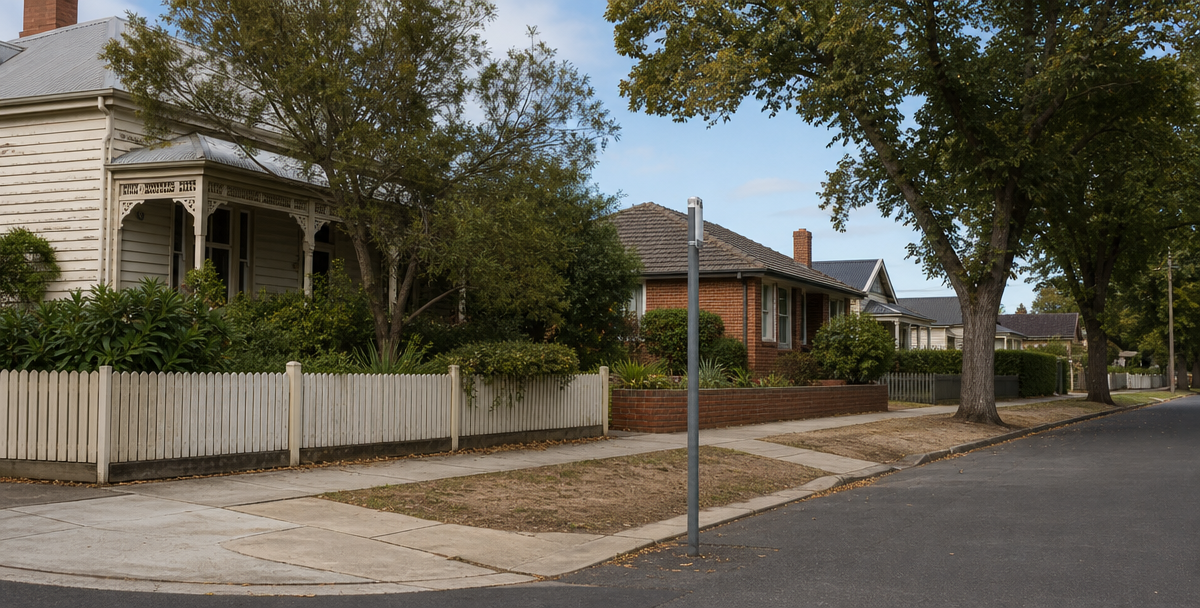 An established, walkable Geelong-style street mixing older and post-war homes, reflecting the everyday commute and amenity access families should weigh alongside schooling.