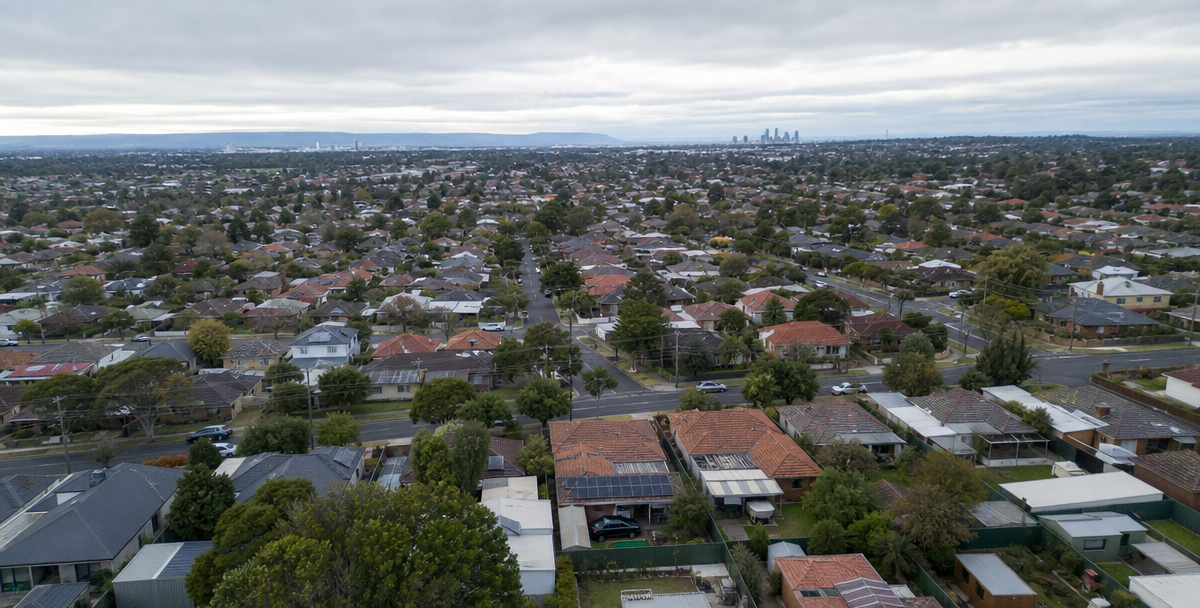 An elevated view across an established Australian suburb's rooftops and streets, reflecting a property advisor's focus on the whole picture rather than a single purchase.