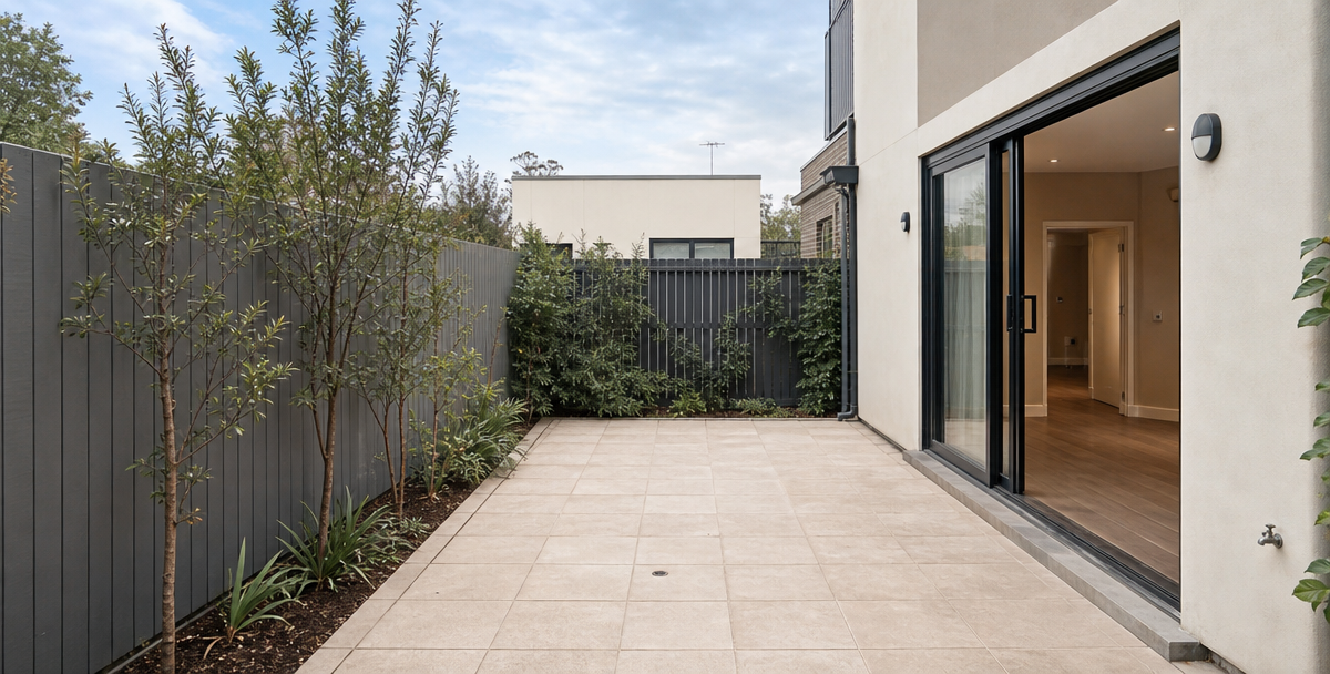A private outdoor courtyard attached to an Australian home, reflecting the practical, everyday features that determine tenant appeal.