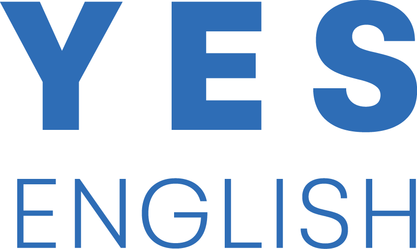 Blue text reading 'YES' on top and 'ENGLISH' below in a clean sans-serif font.
