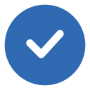 Black checkmark inside a solid blue circle.