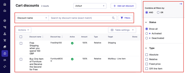 Cart discounts overview in commercetools’ Merchant Center