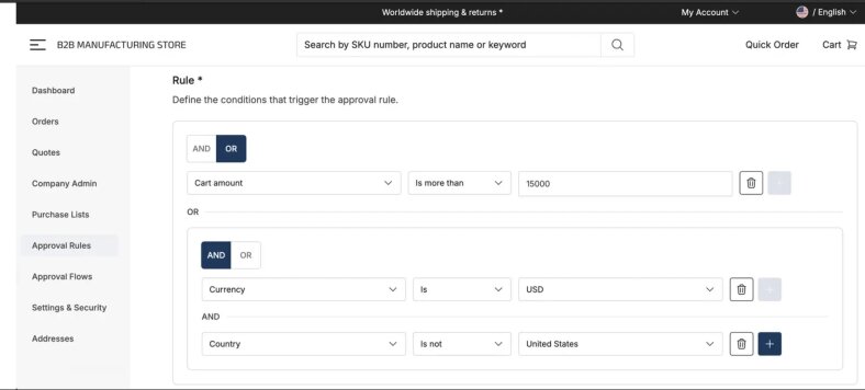 How to set up approval rules on commercetools Store Launchpad for B2B Manufacturing