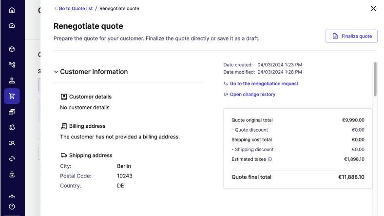 Renegotiating quotes in the commercetools Merchant Center
