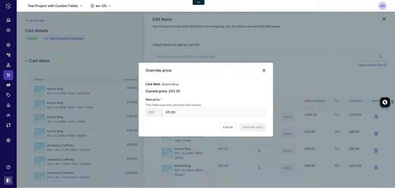 Sales reps can perform actions, such as overriding prices, directly in the Merchant Center.