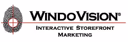 WindoVision company logo with fingerprint and crosshair symbol, plus text 'Interactive Storefront Marketing'.