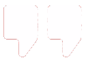 A white double quotation mark symbol with a red dashed outline on black background.