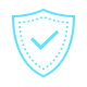 Blue shield outline with a checkmark inside symbolizing security or insurance.