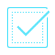 Blue checkmark inside a dotted square box on white background.