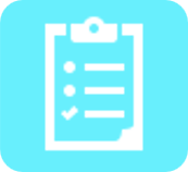 White clipboard with a checklist and a checkmark on a light blue background.