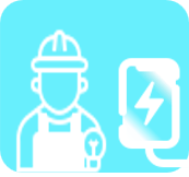 Icon of an electrician holding a plug beside an electric vehicle charging station with a lightning bolt symbol.