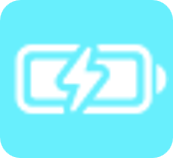 White electric vehicle charging icon with a battery and lightning bolt on light blue background.
