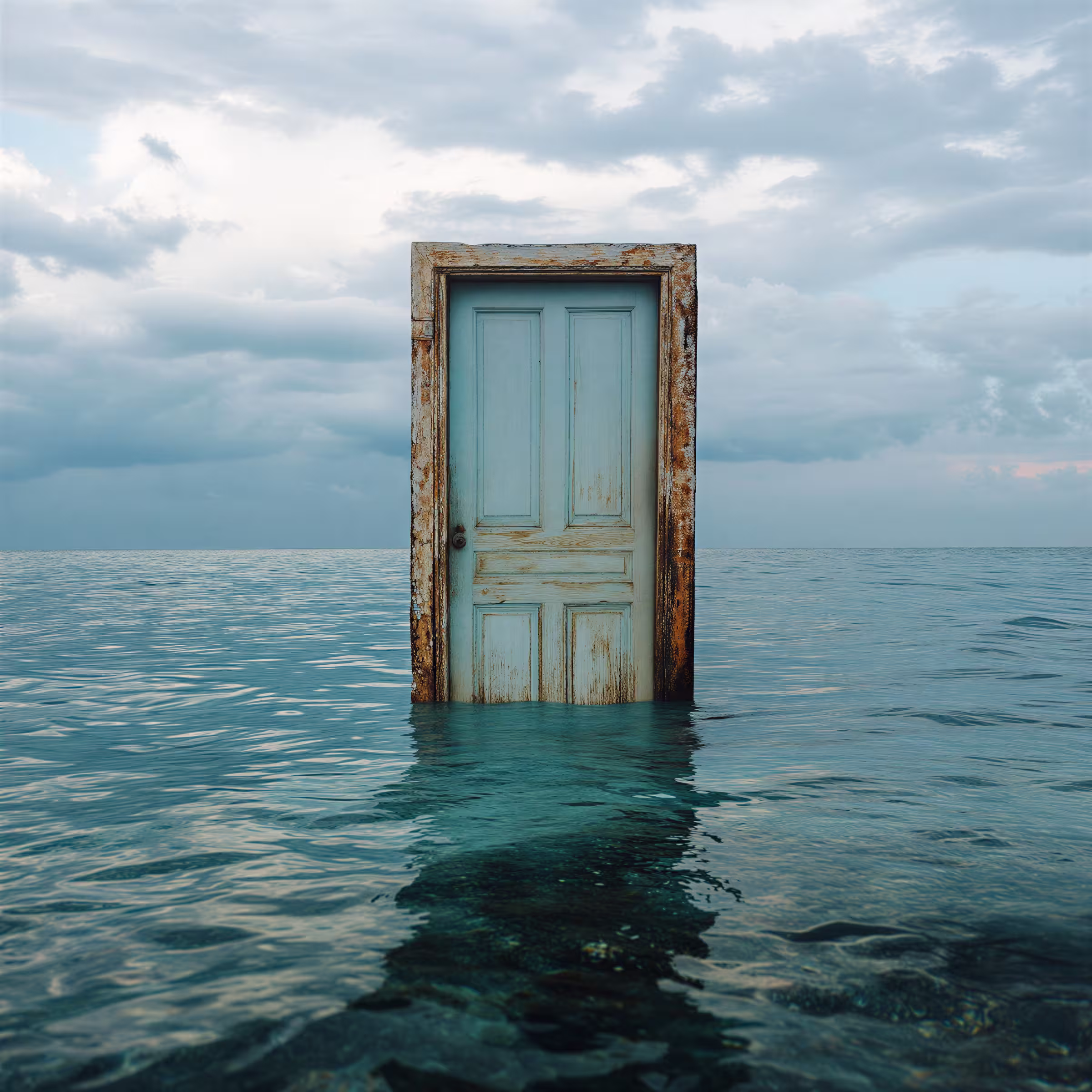 Solitary door in ocean