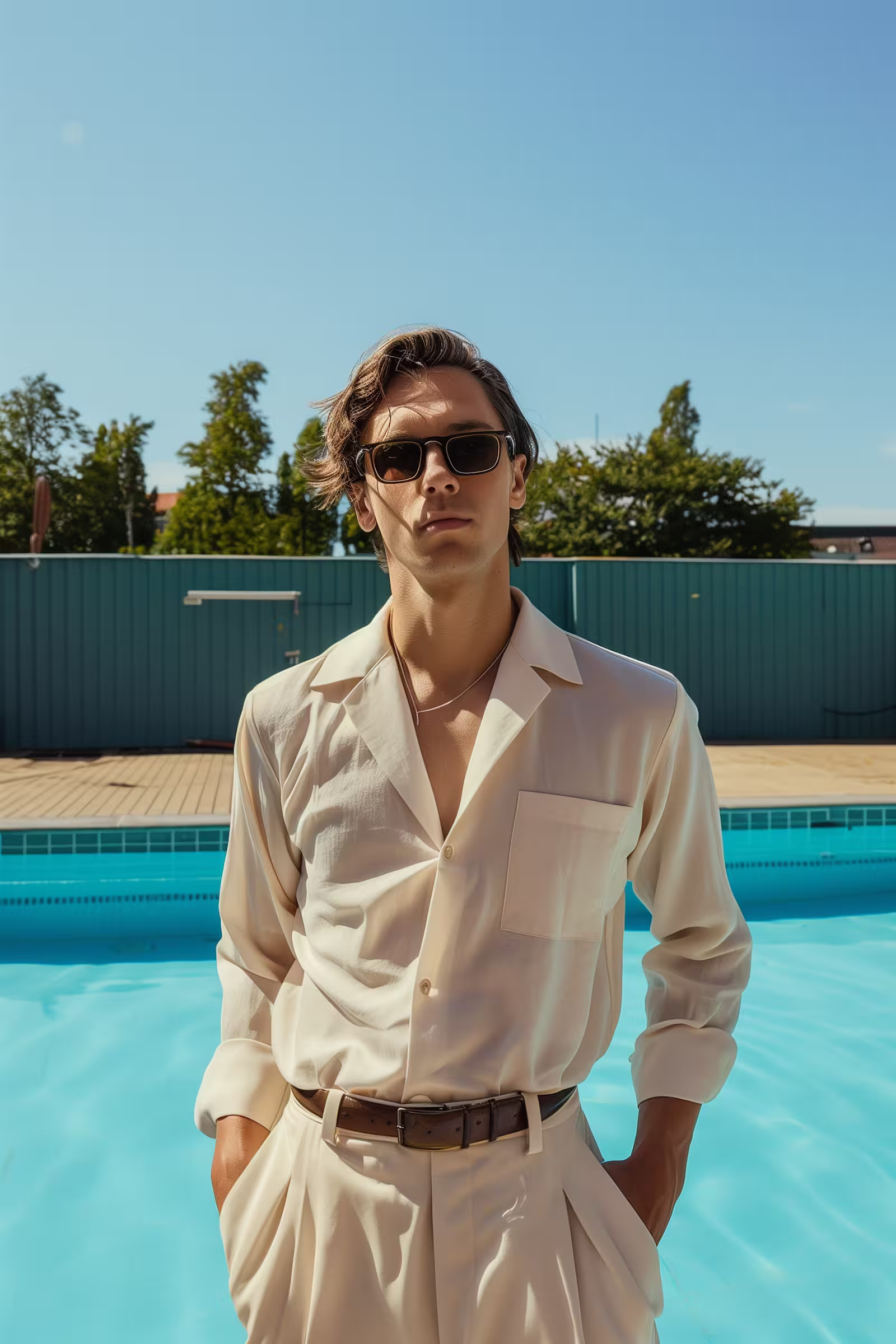 Stylish young man by the pool