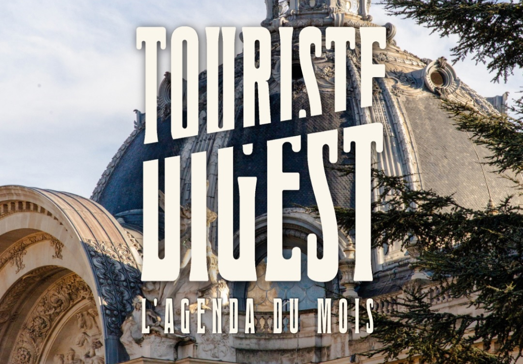 Touriste Digest cover, the monthly agenda, over Parisian facades, a guide by Hôtel Les Deux Gares in Paris
