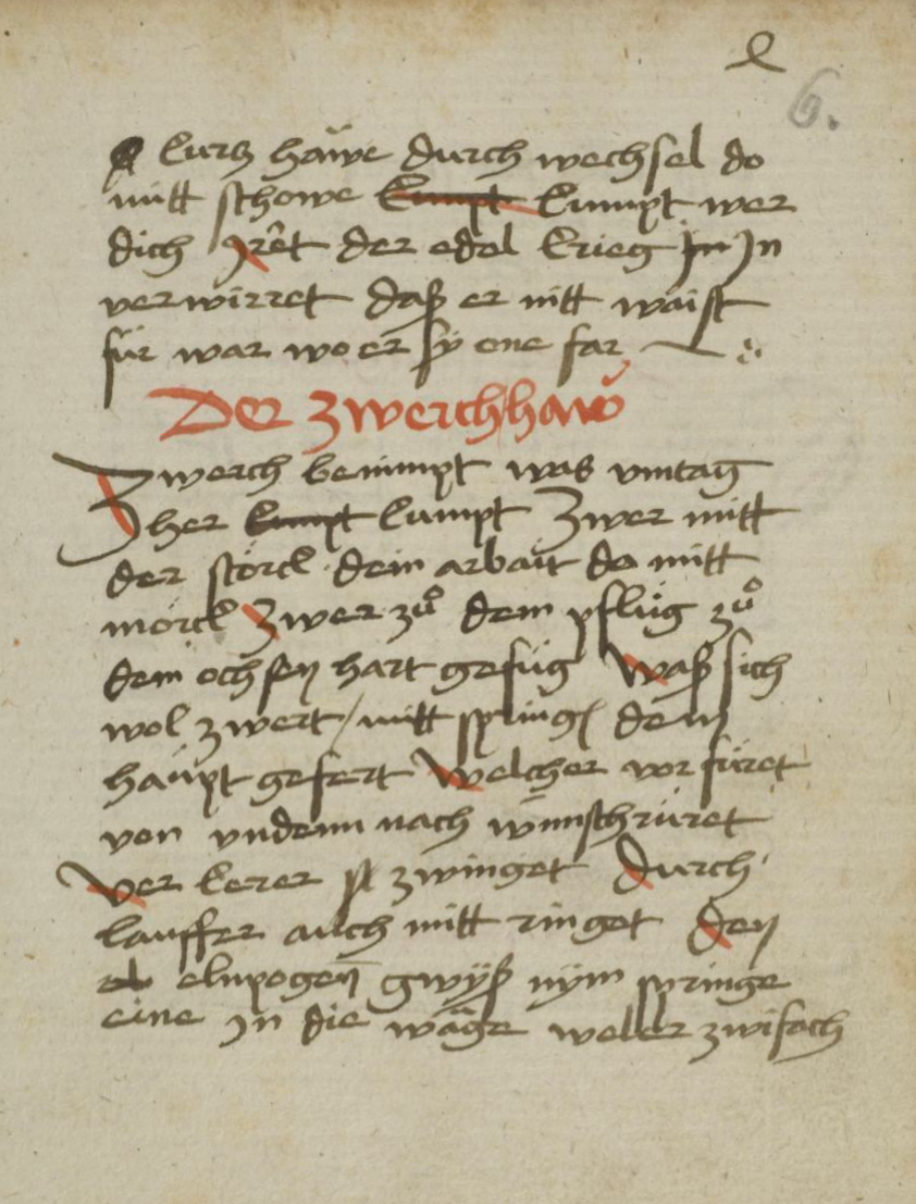 Page with medieval manuscript text in brown ink and red highlights on aged parchment.