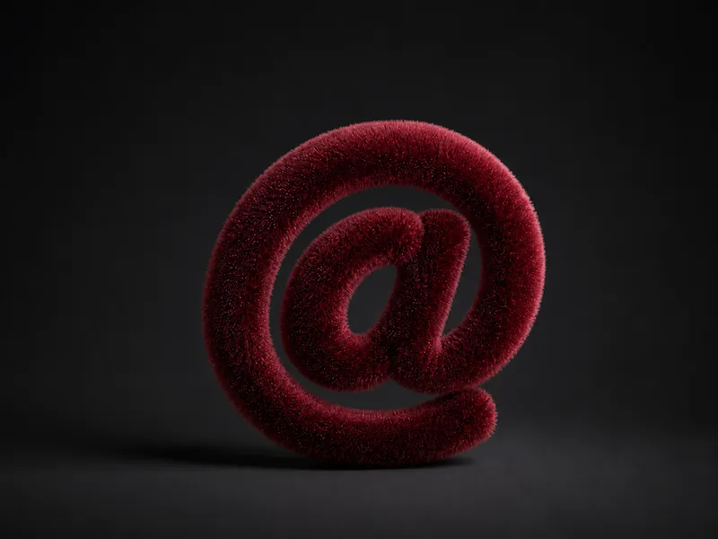 Dark red fuzzy 3D at symbol on a black background.