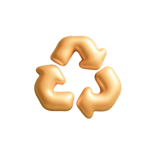 Złoty symbol recyklingu przedstawiający trzy strzałki skierowane wkoło.