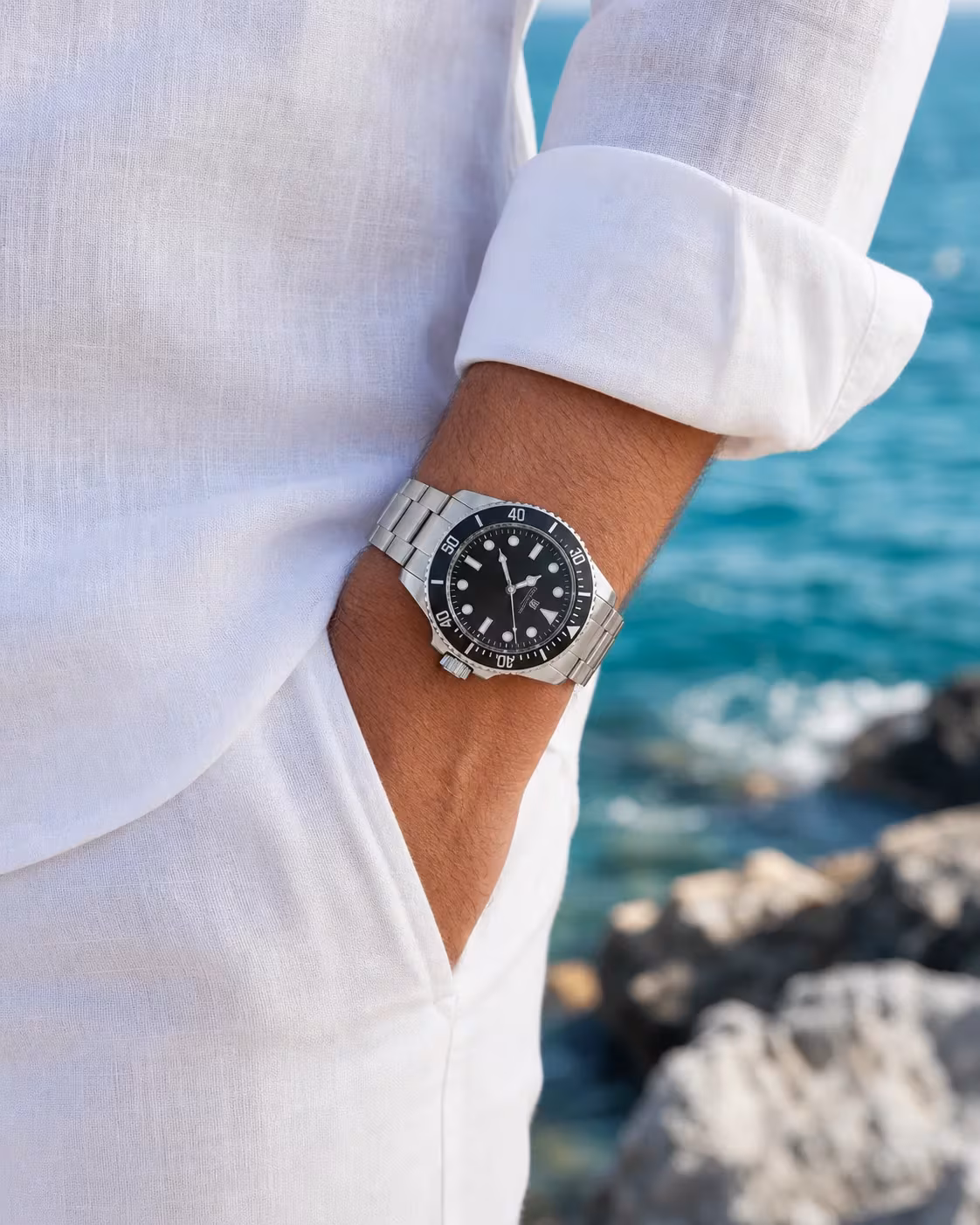 Watch with white sleeve