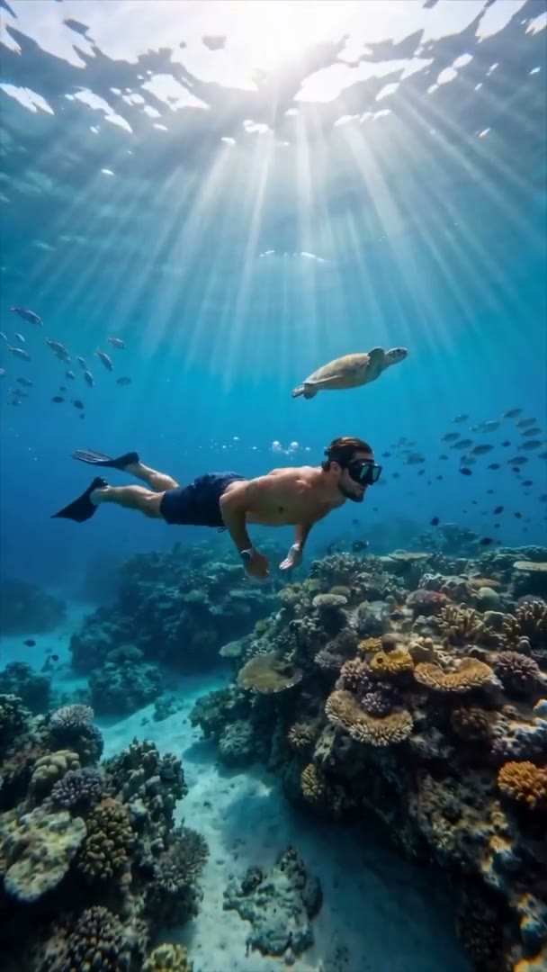 Freediver over the reef