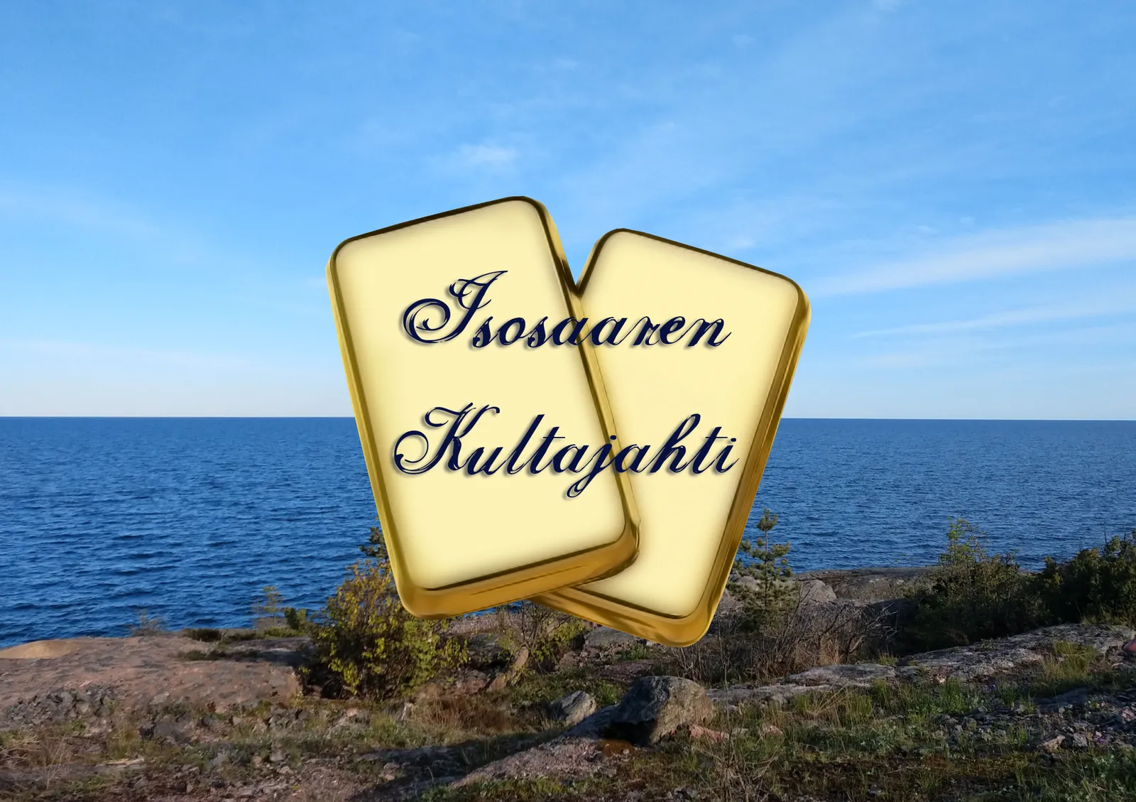 Isosaaren Kultajahti -logo osana räätälöityä ulkopakopeliä