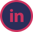 Ikona sociální sítě LinkedIn bílá na modro-červeném kruhu.