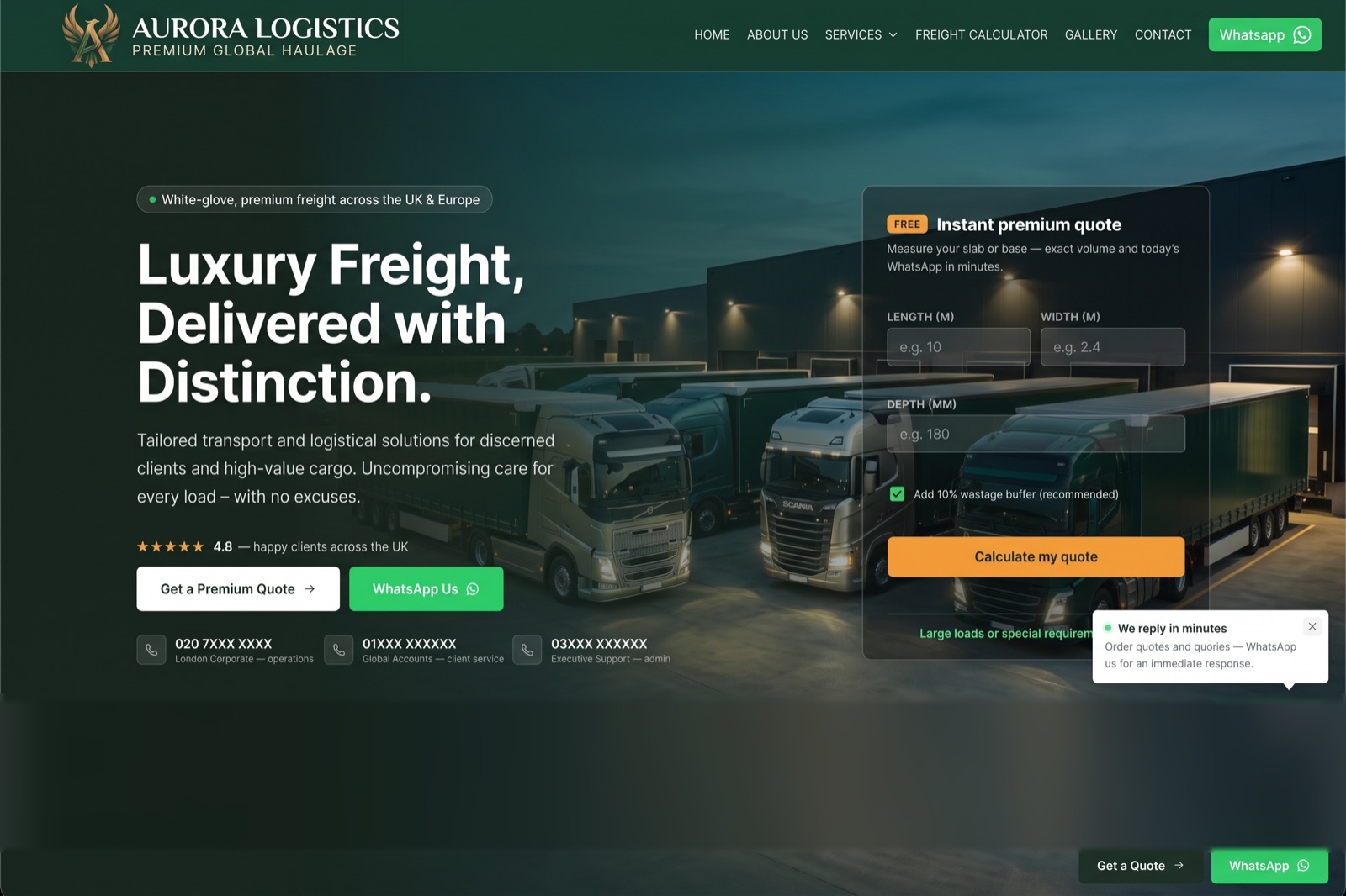 Aurora Logistics premium haulage website, shown on desktop and mobile