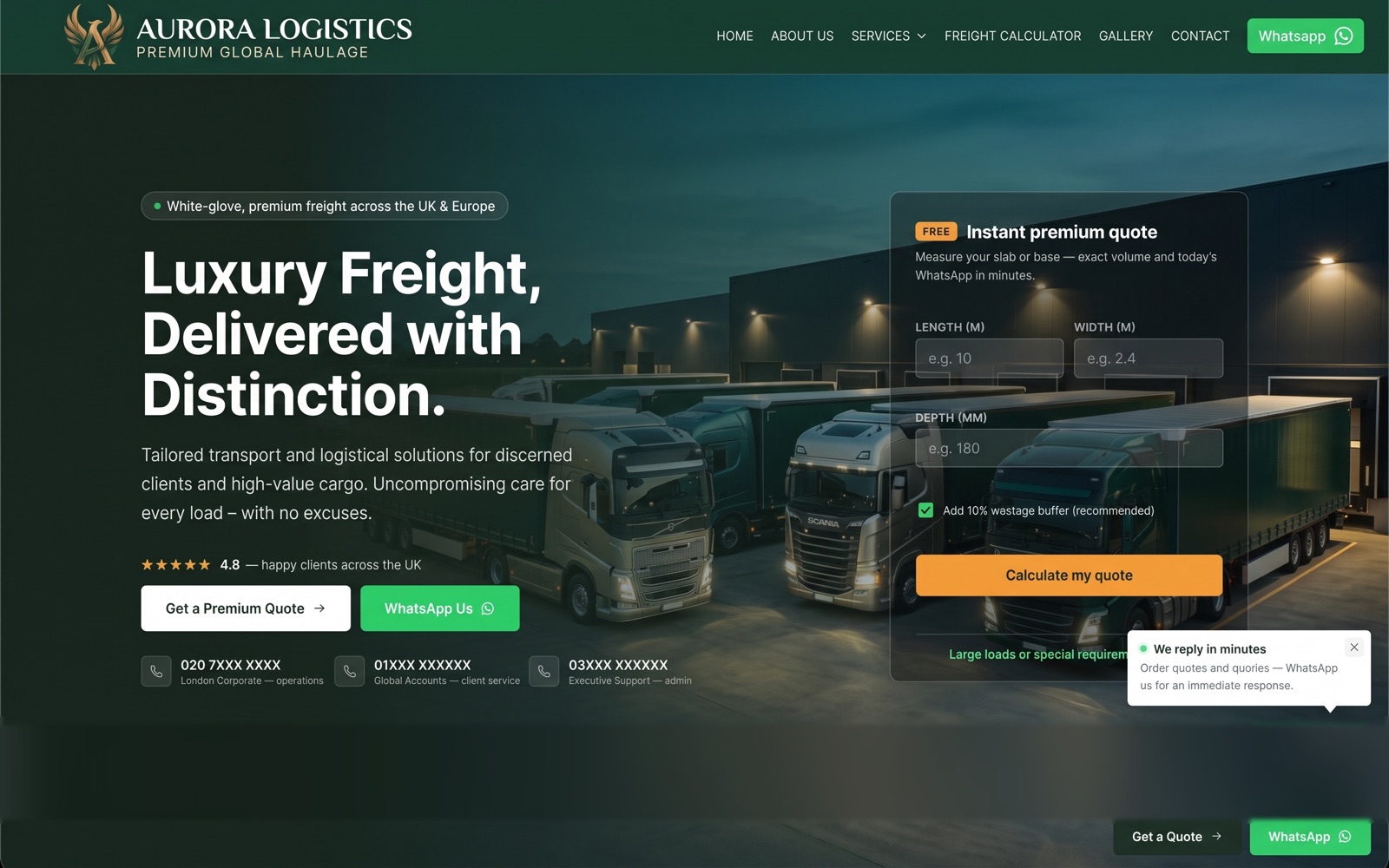 Aurora Logistics premium haulage website