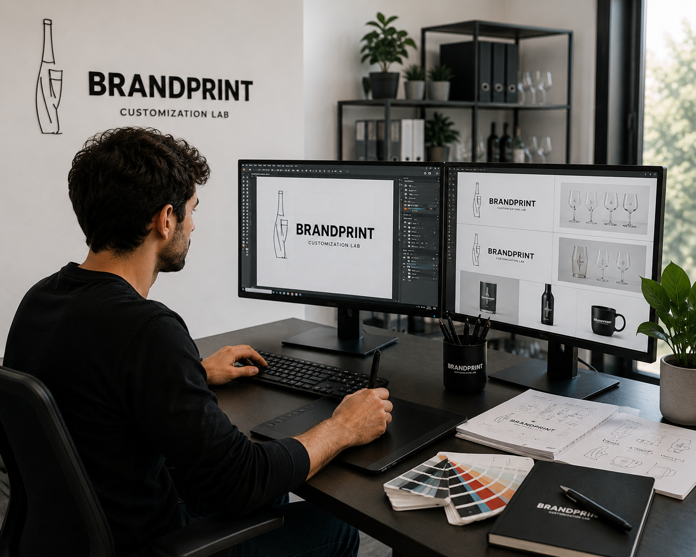 Grafico al lavoro sulla bozza di personalizzazione