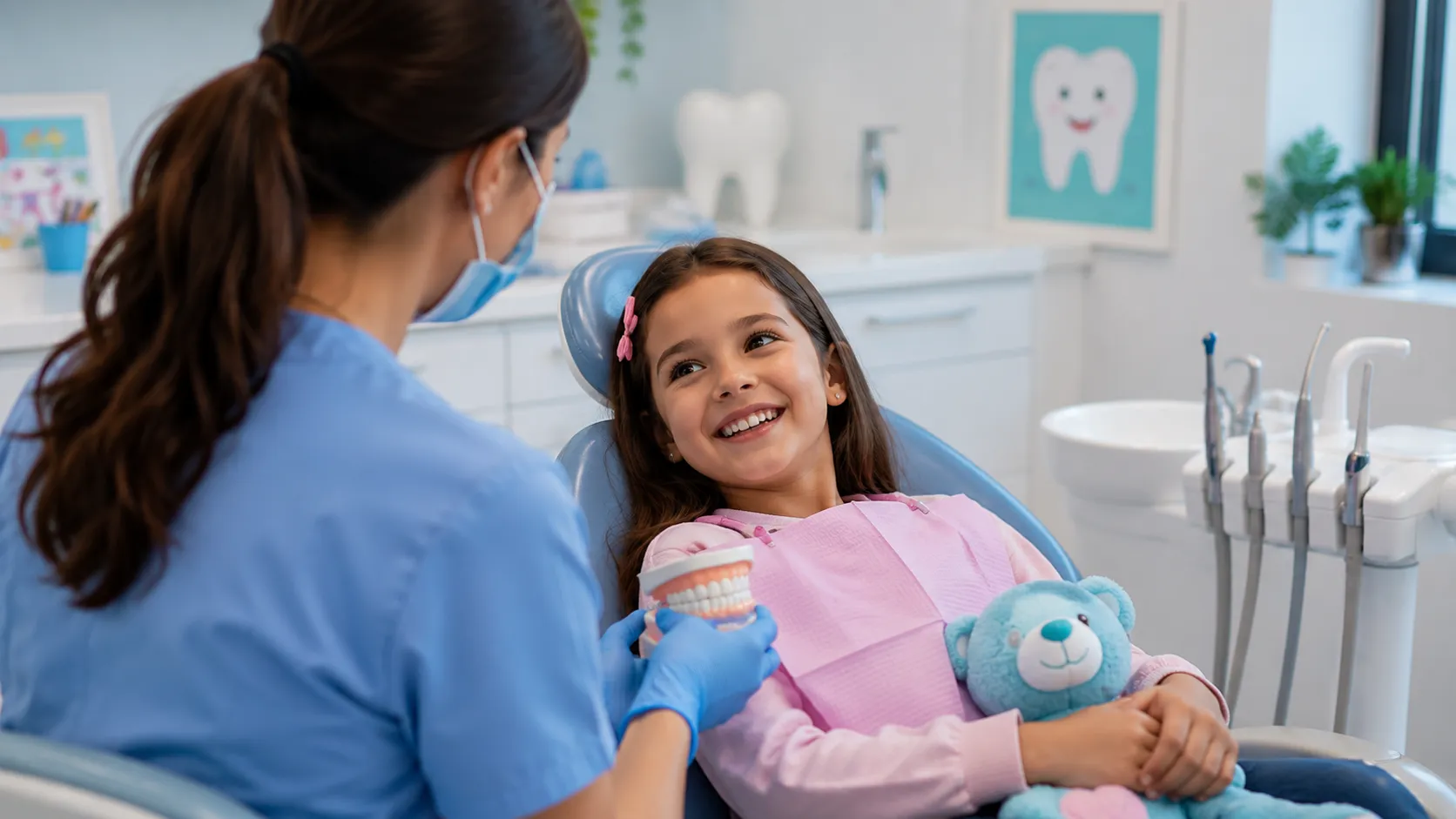Young child happily sitting in the dental chair for a gentle children's dentistry visit at Nova Dental Care of Vienna