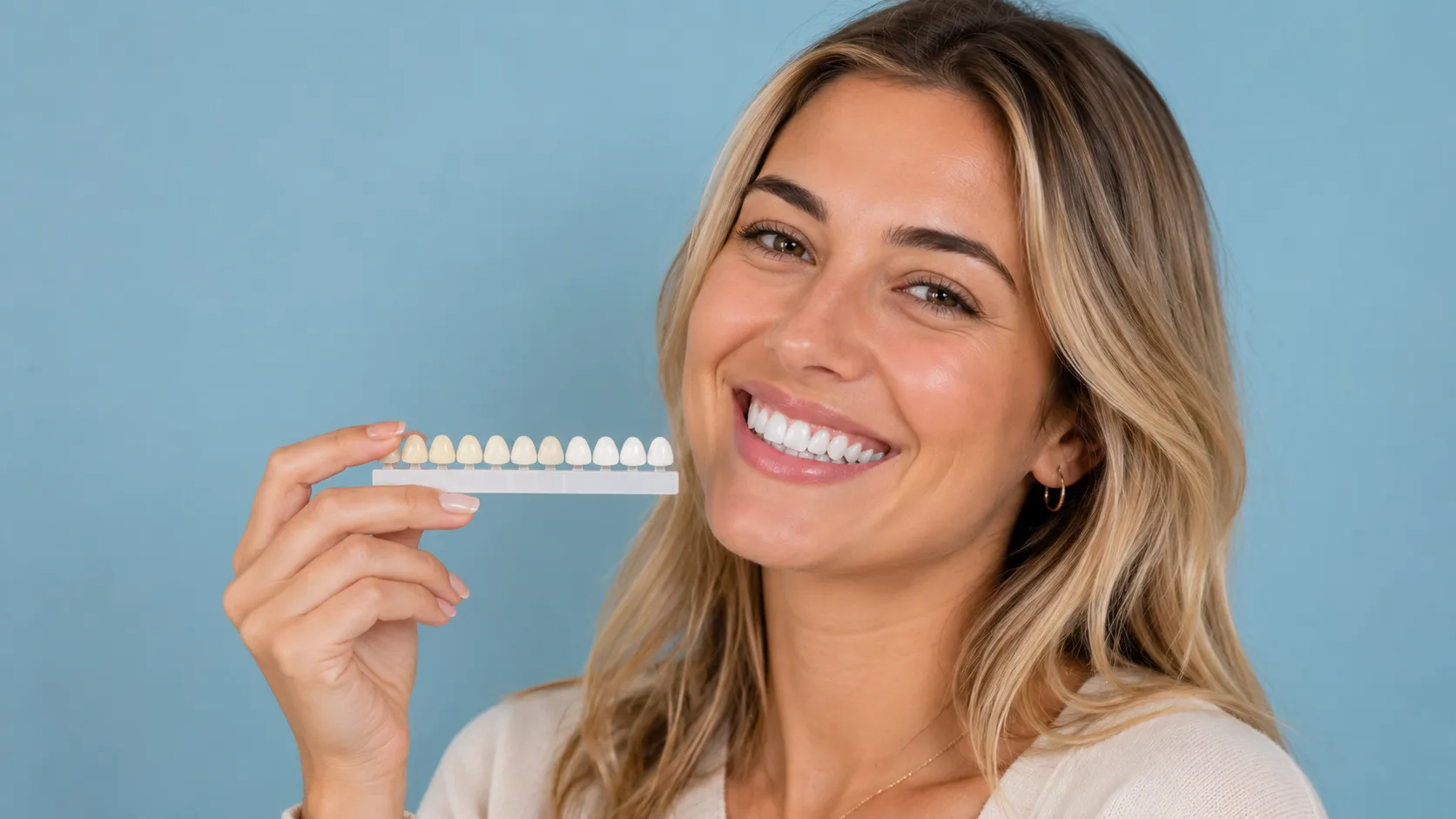Patient smiling with bright, visibly whiter teeth after professional whitening at Nova Dental Care of Vienna