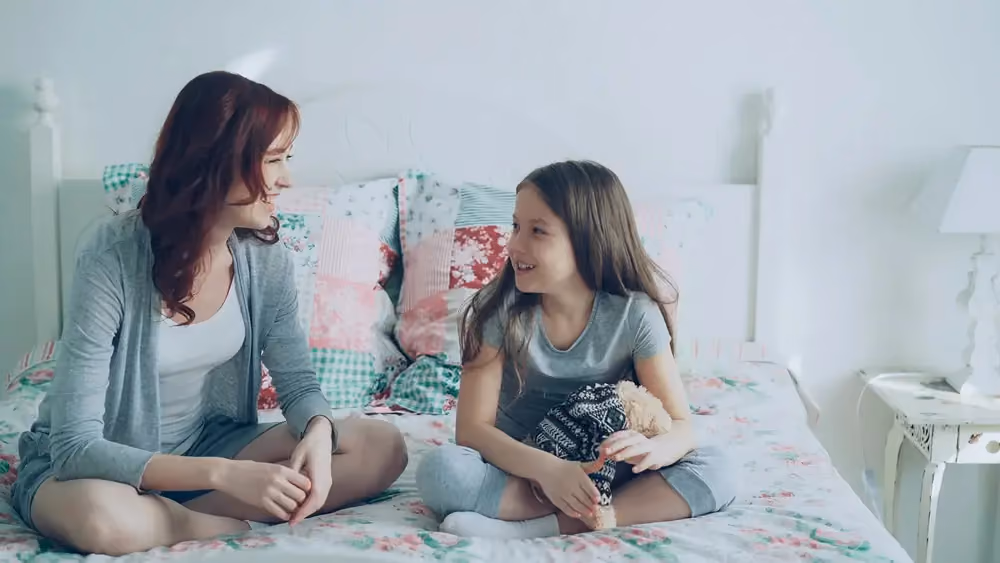 Parent and child together at home, stock image