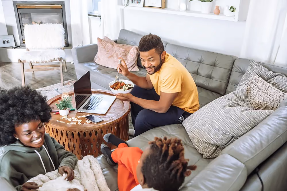 Family time on the sofa, stock image