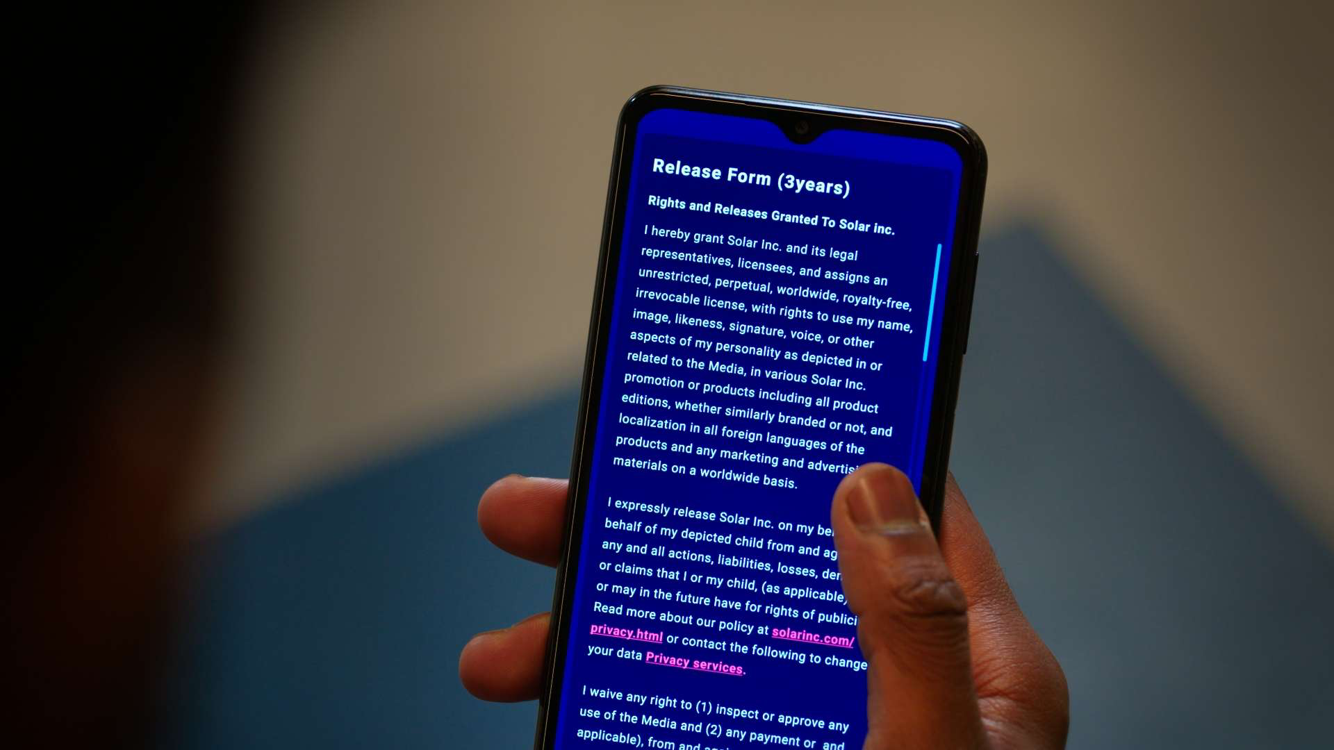 Phone closeup release form