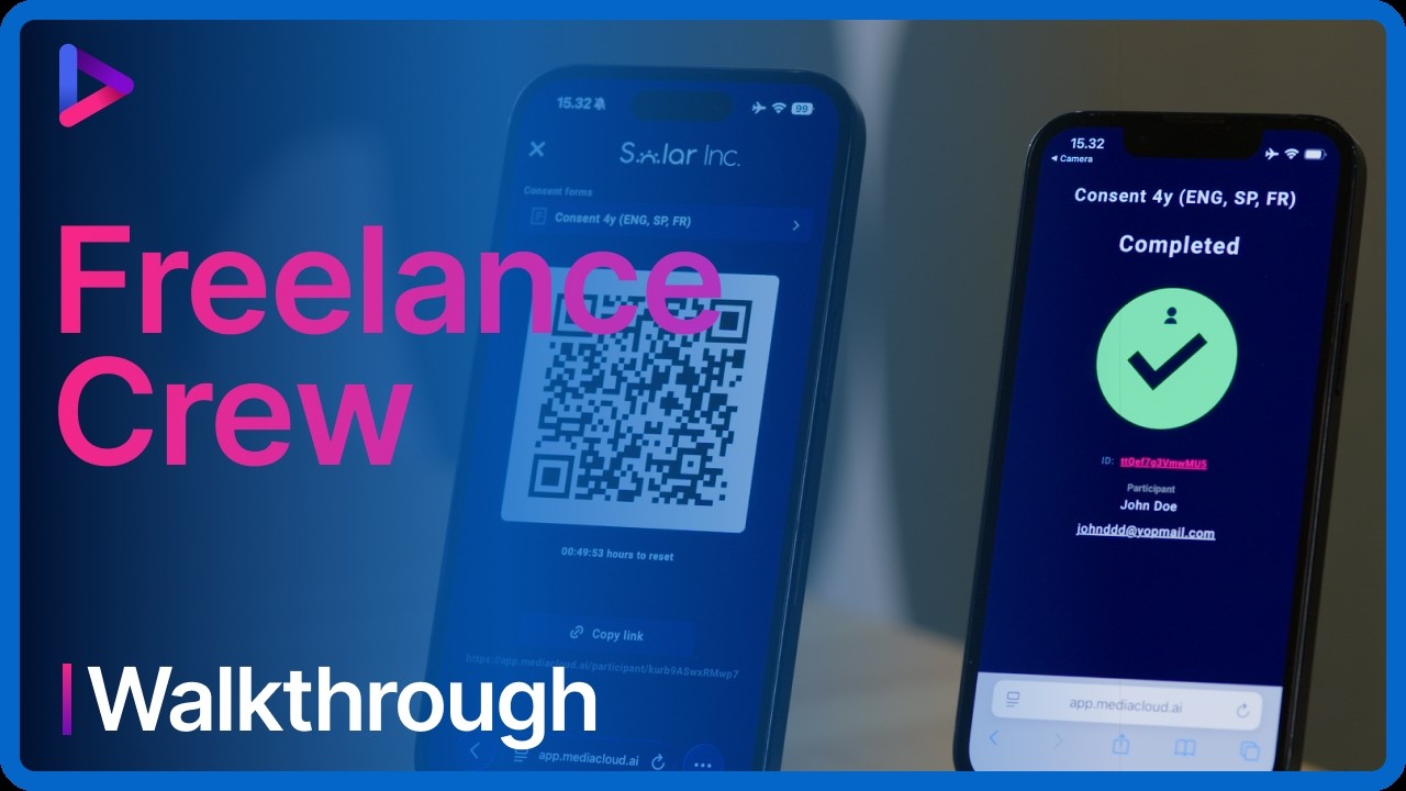 Freelance crew collecting release forms with a QR code on location