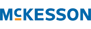 McKesson company logo with blue text and orange dash in letter K.