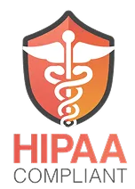 Shield with medical caduceus symbol above the text HIPAA Compliant.