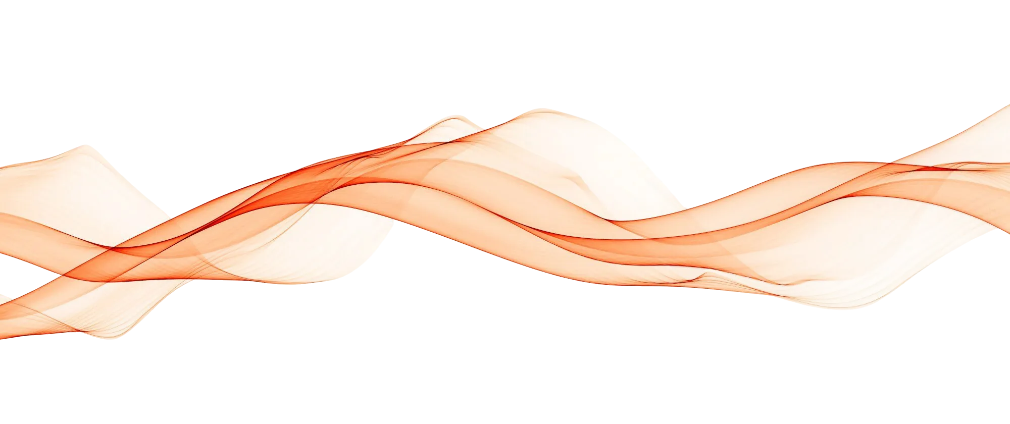 Translucent flowing orange and white wave shapes overlapping on a transparent background.