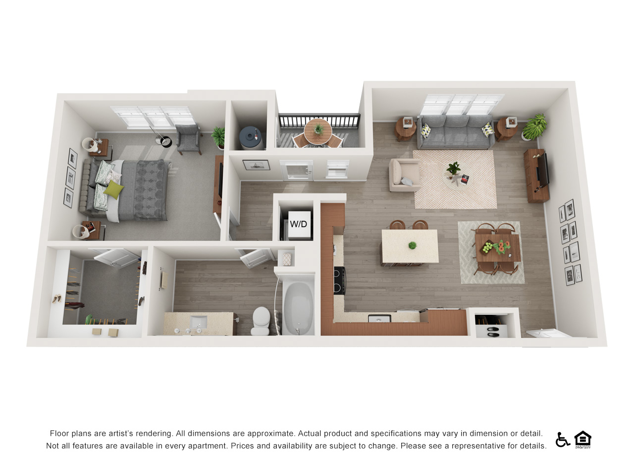1 bed 1 bath floor plan image