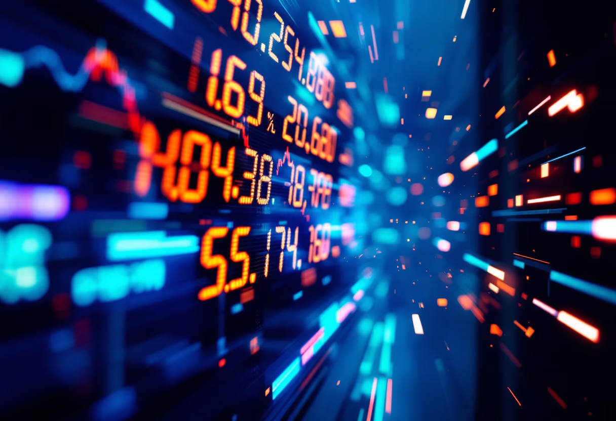 [background image] image of stock market ticker in motion