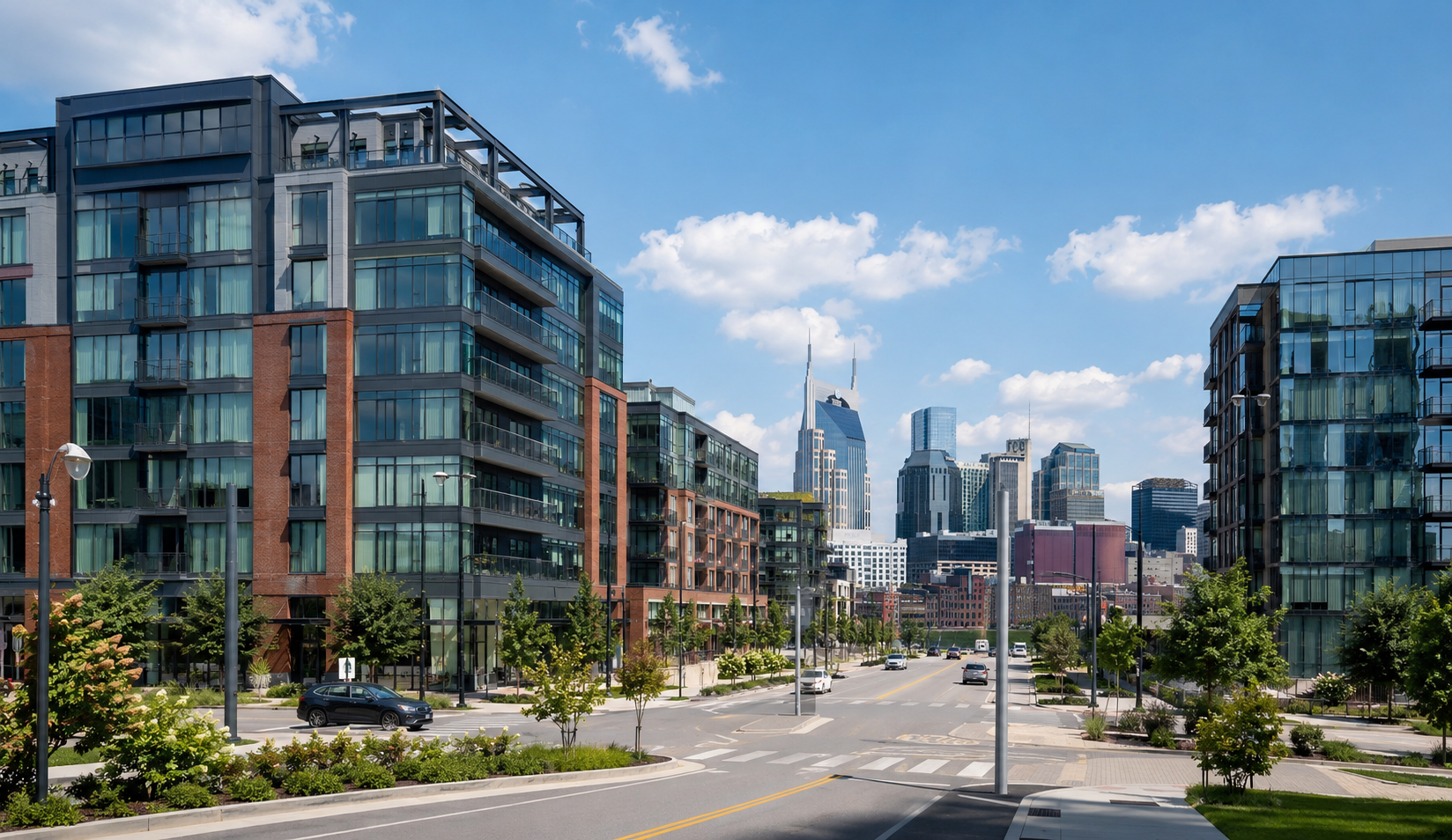 Modern city street with skyline view The Gulch TN