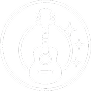 White guitar icon with sparkles inside a black circular background.
