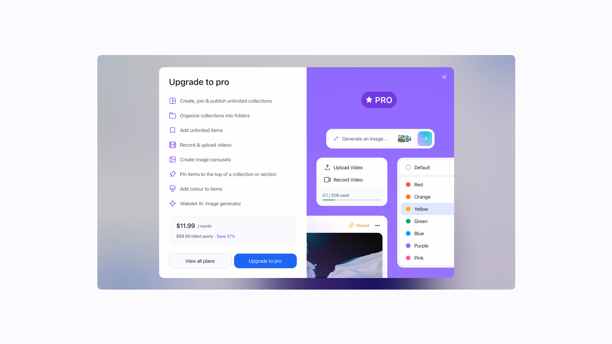 An image of the upgrade to pro dialog.