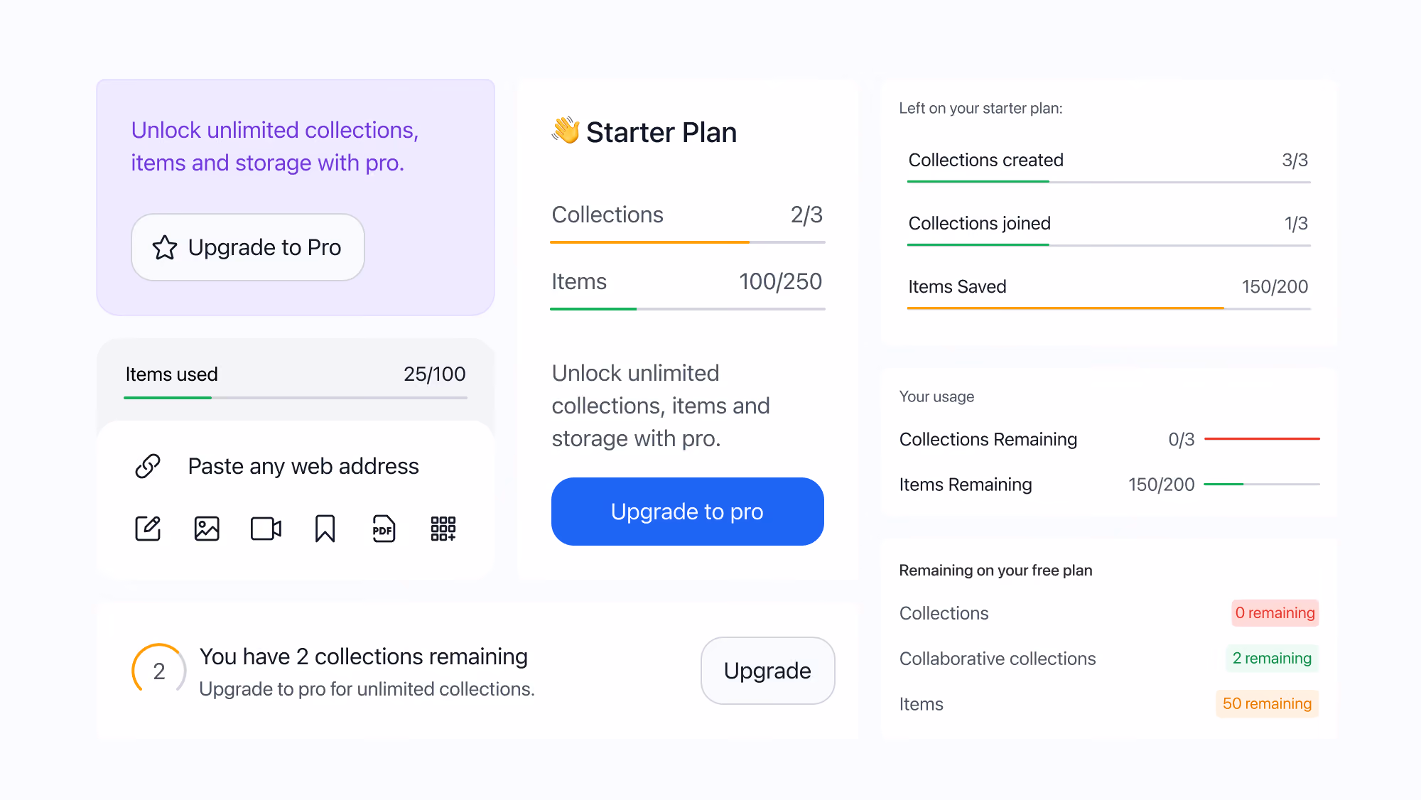 A collection of UI that explores different ways to present limits within the UI to users.