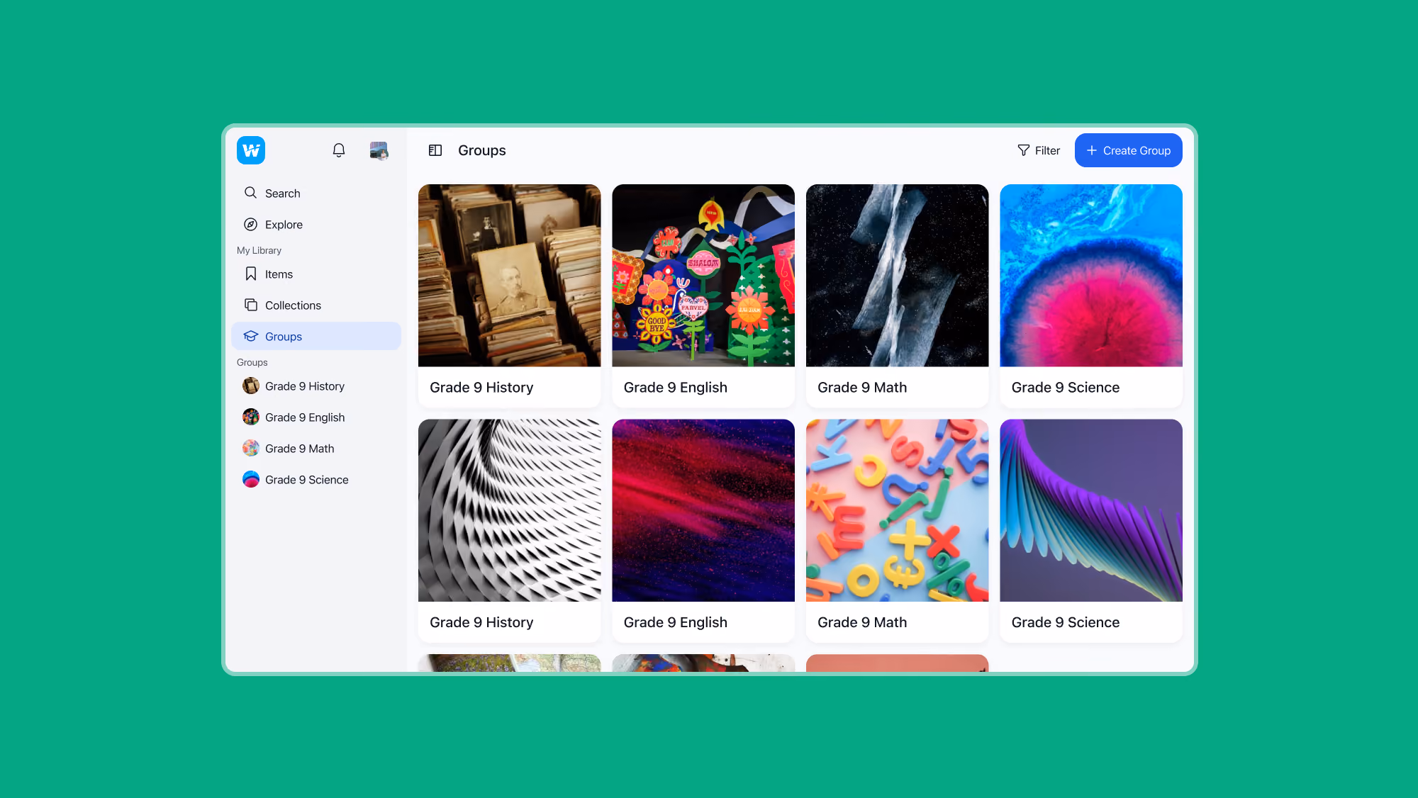 An image of Wakelet's groups user interface
