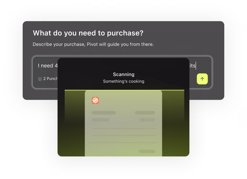 A purchase request being described in Pivot while a document is scanned to prefill it